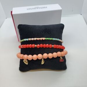 Studio 1886 Tutti Fruity Set of 3 Stretch Braclets Fruit Charms